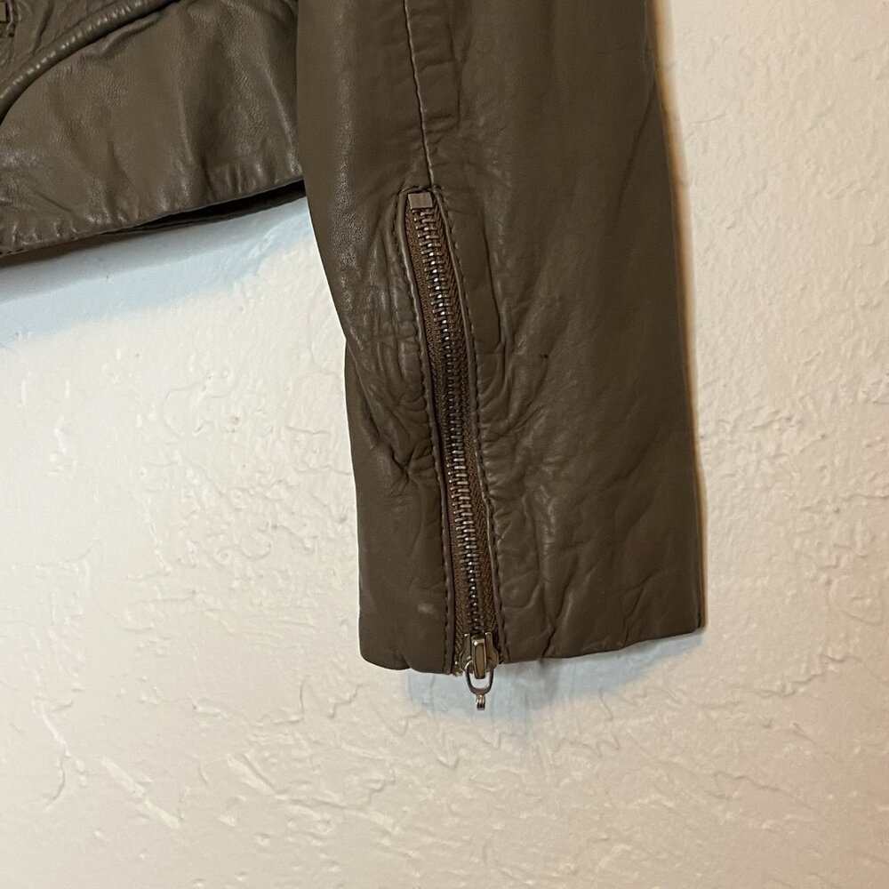 Doma Leather Jacket S Womens Olive Gray Moto Zip Off Sleeves Hoodie - Picture 7 of 11